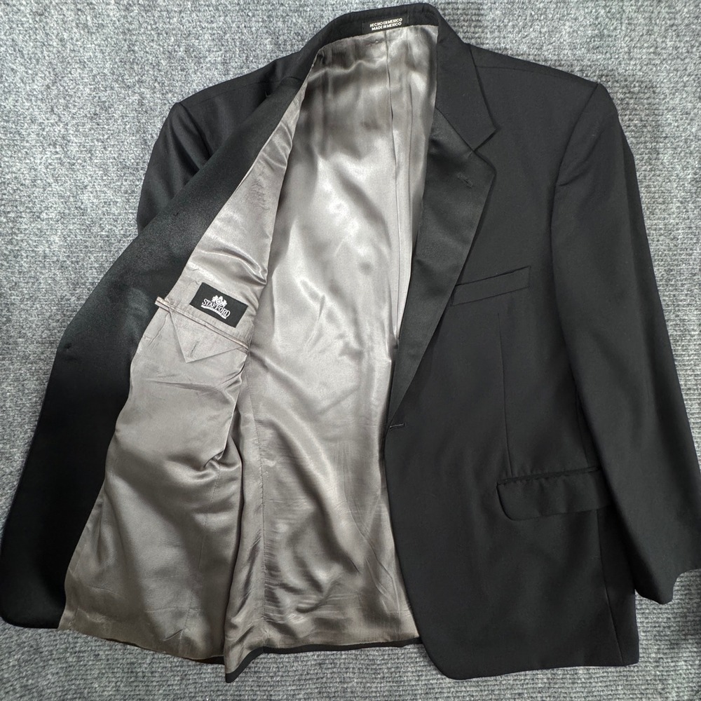 Stafford Mens 46R Tuxedo Suit Black 100% Wool Formal Jacket Pants 42 Waist